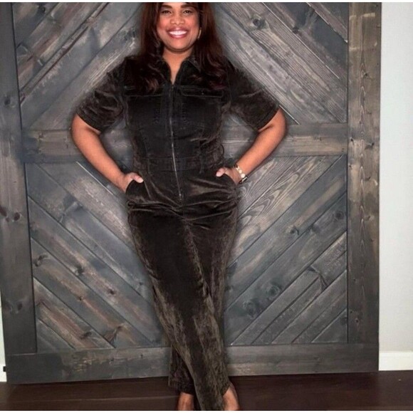 Universal Thread Jumpsuit Stretch Velvety Flocked Denim Women's 16 Olive Green - Picture 12 of 16